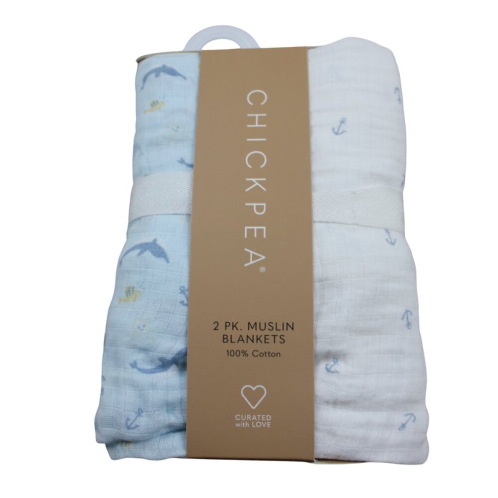 Chick Pea Muslin Baby Swaddle Blanket Set Dolphin Sea Life Anchor Boys NWT RARE